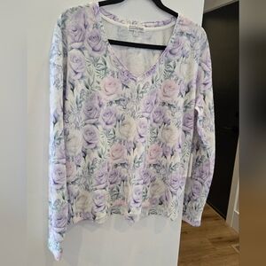 PJ Salvage Lavender & Pale Pink Floral V-Neck Long Sleeve Top
